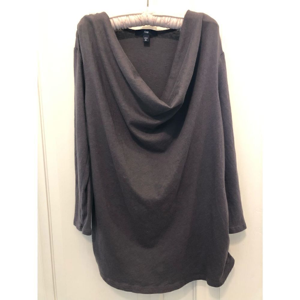 Gap Gray Thin Cotton Cowl Neck 3/4 Sleeve Top